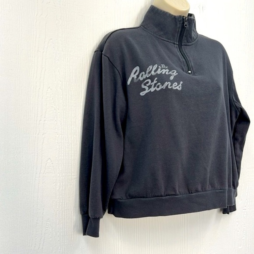 The Rolling Stones - Gray Zip Up Rolling Stones Checkered Tongue Crop Pullover S - Picture 4 of 10